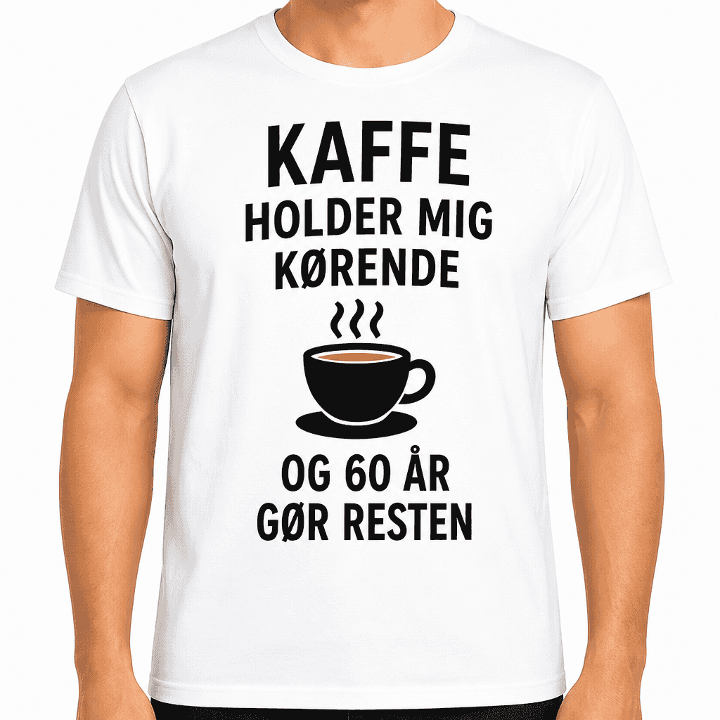 T-shirt til 60 års fødselsdag – Kaffe holder mig kørende og 60 år gør resten