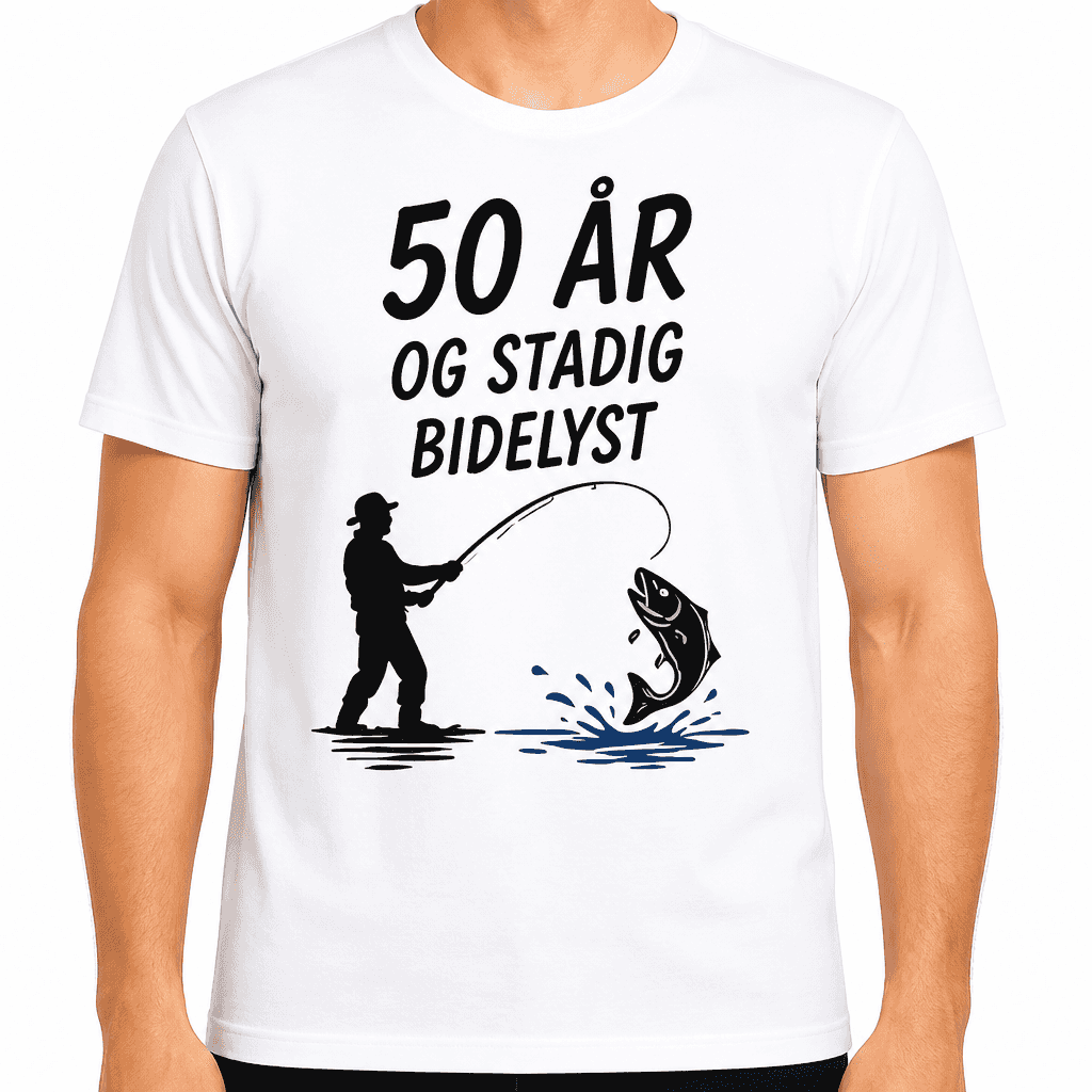 T-shirt til 50 års fødselsdag – 50 år og stadig bidelyst