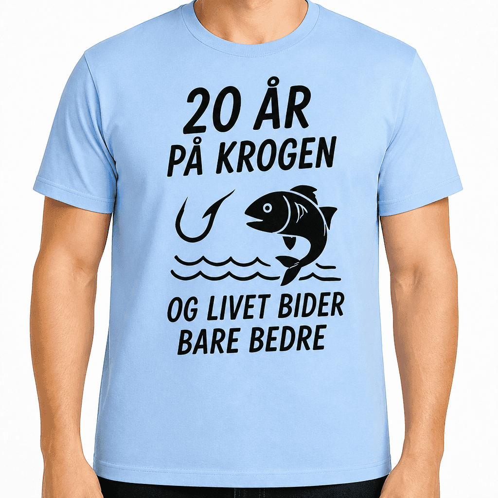 T-shirt til 20 års fødselsdag – 20 år på krogen og livet bider bare bedre