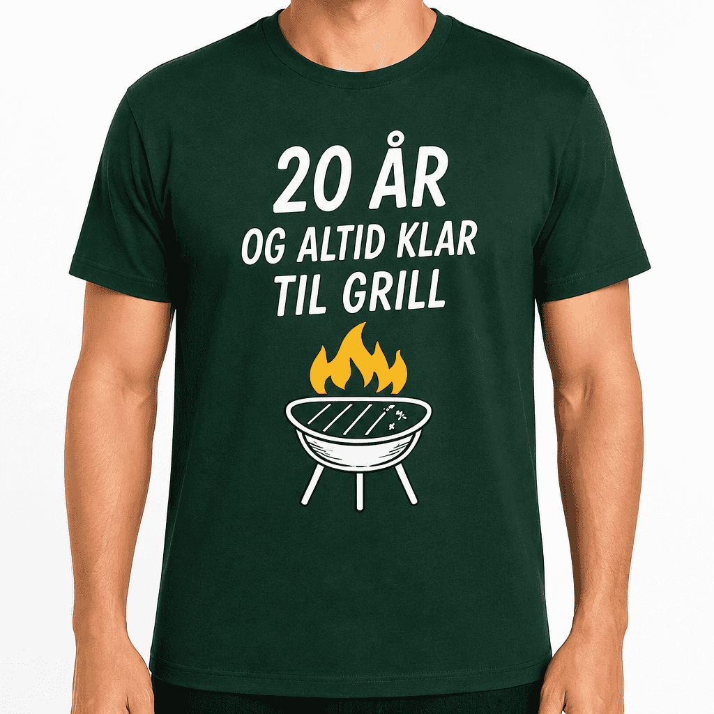 T-shirt til 20 års fødselsdag – 20 år og altid klar til grill