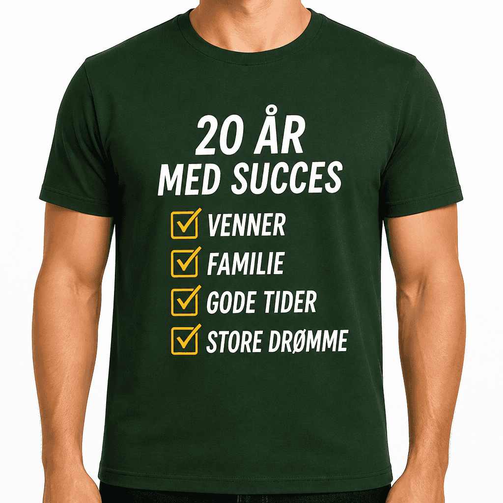 T-shirt til 20 års fødselsdag – 20 år med succes venner familie gode tider store drømme