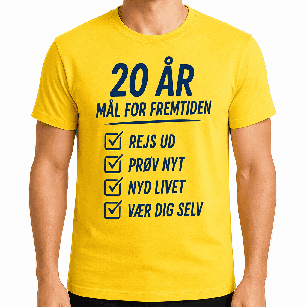 T-shirt til 20 års fødselsdag – 20 år mål for fremtiden rejs ud prøv nyt nyd livet vær dig selv