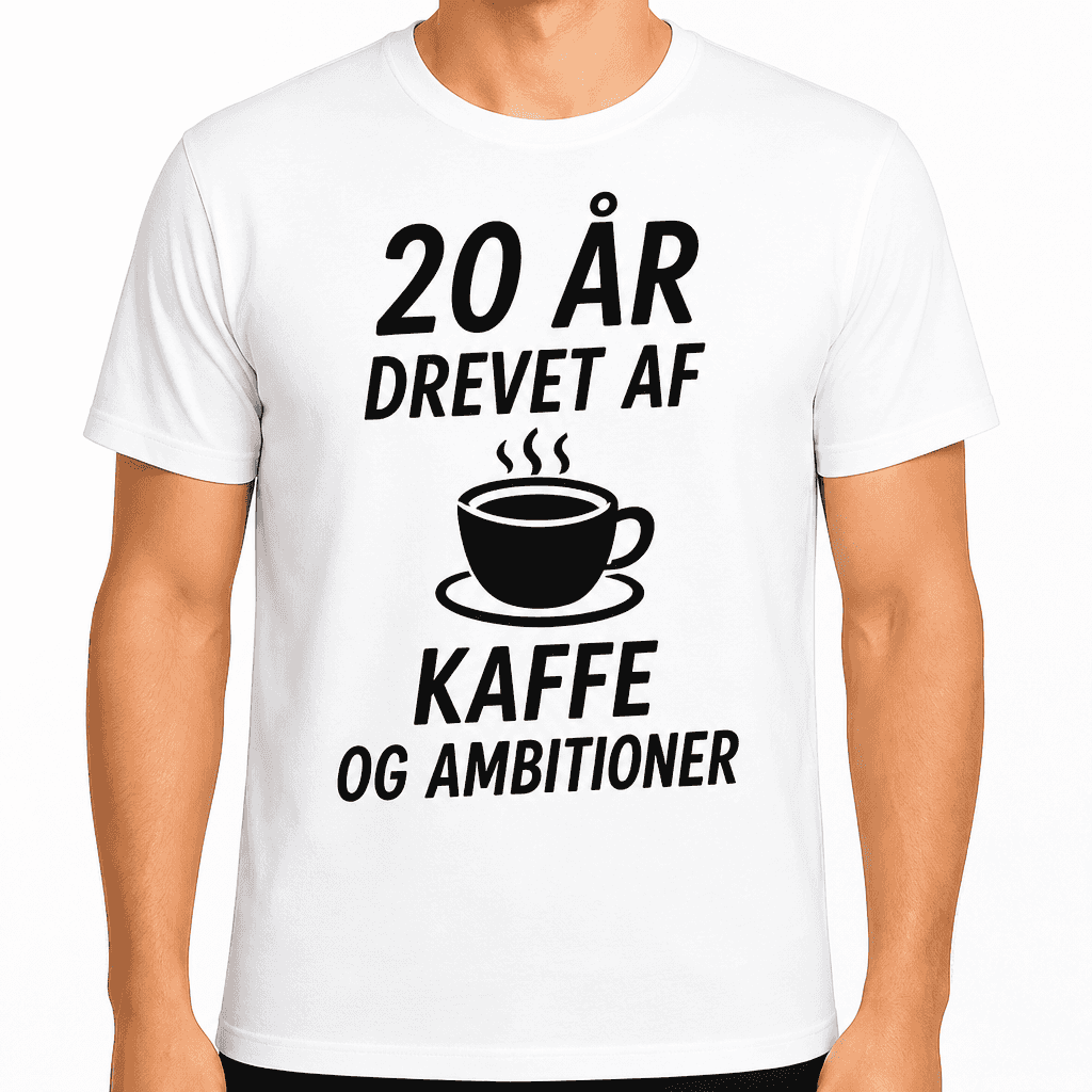 T-shirt til 20 års fødselsdag – 20 år drevet af kaffe og ambitioner