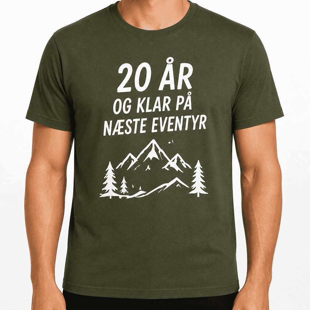 T-shirt til 20 års fødselsdag – 20 år og klar på næste eventyr
