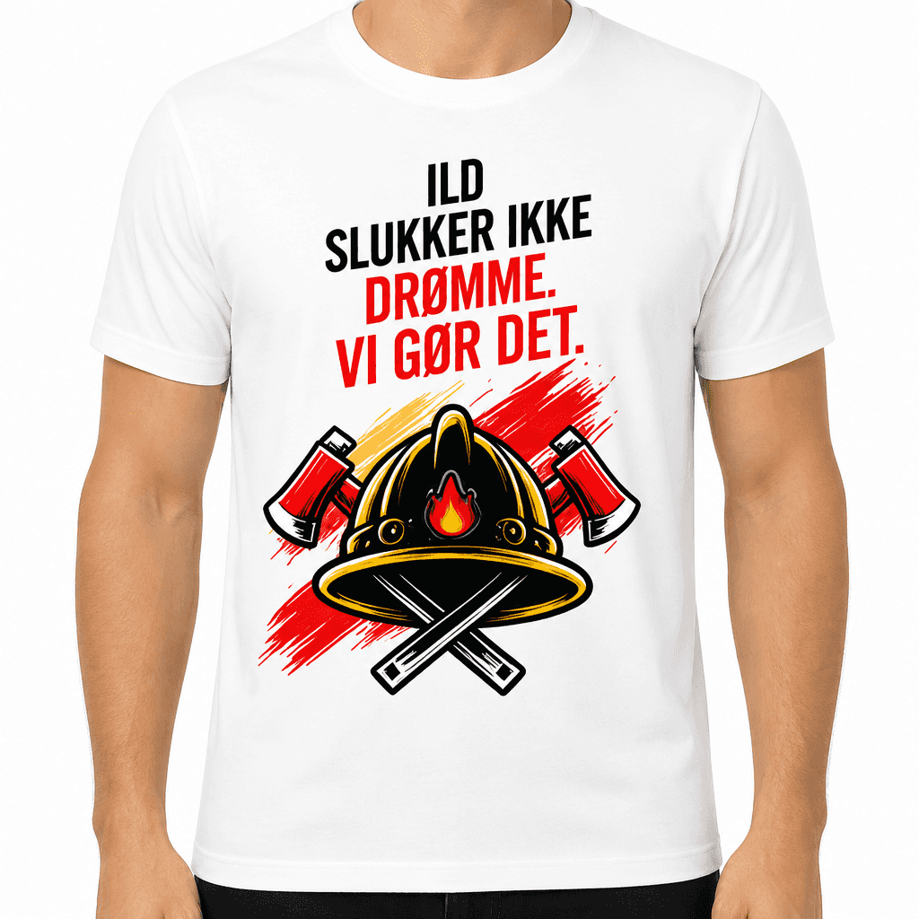 Brandmand T-shirt – Ild slukker ikke drømme. Vi gør det.