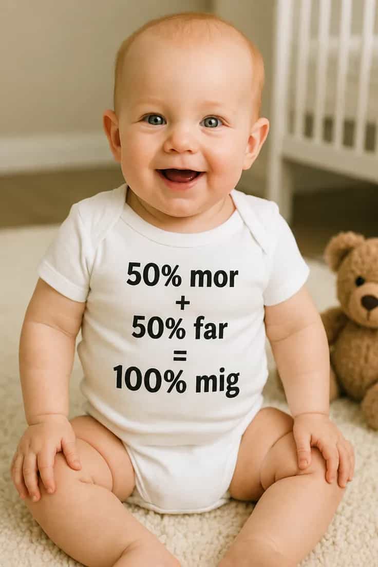 Baby-body 100 procent mig – 50% mor + 50% far