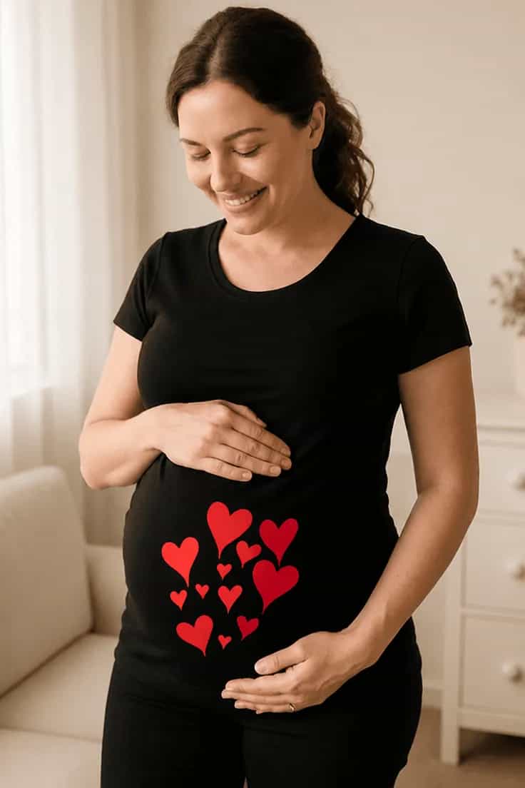 Gravid t-shirt hjerter til sød graviditetsgave
