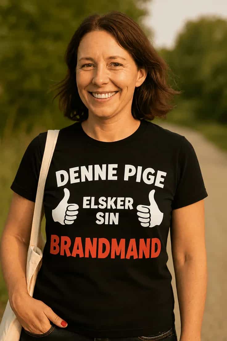 Sjov t-shirt Elsker sin brandmand – DENNE PIGE