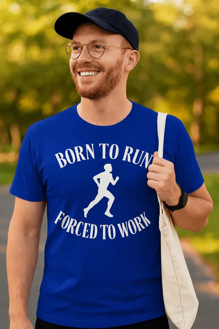 Sjov t-shirt Født til at løbe – BORN TO RUN $ FORCED TO WORK