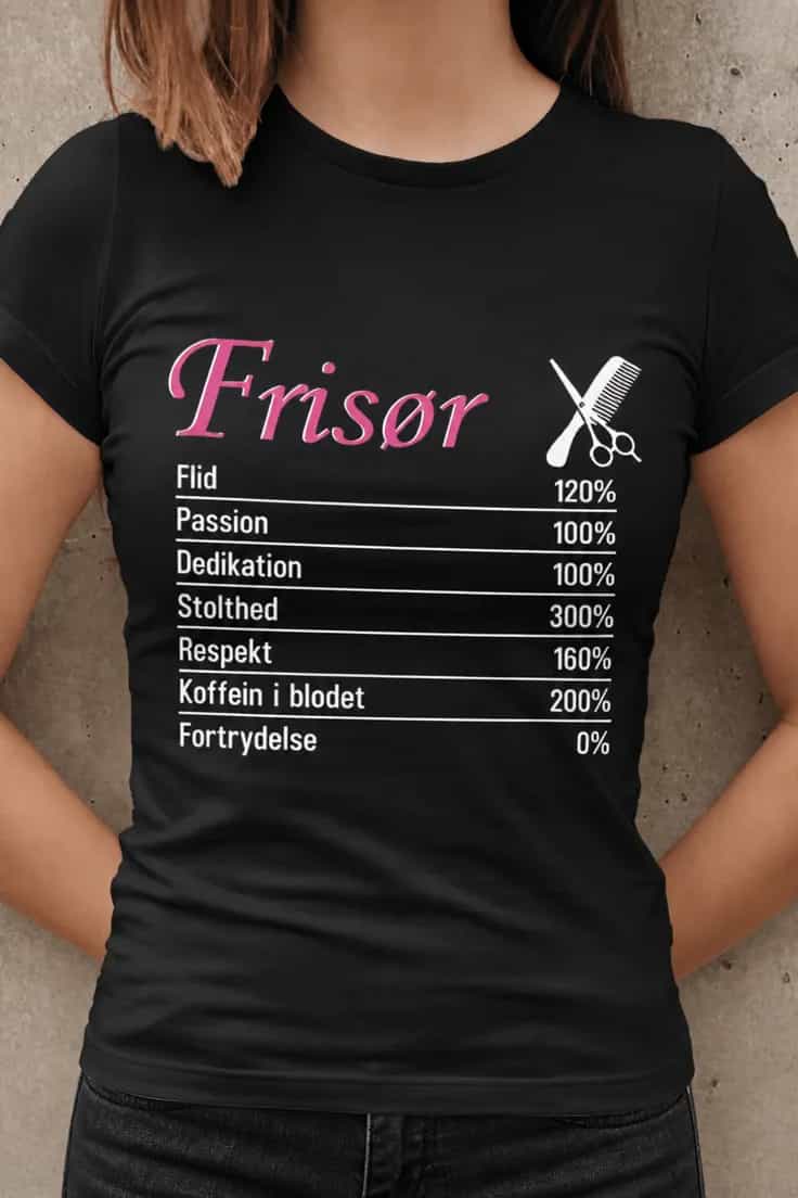 Sjov t-shirt Frisør med fuld energi – Frisør Flid