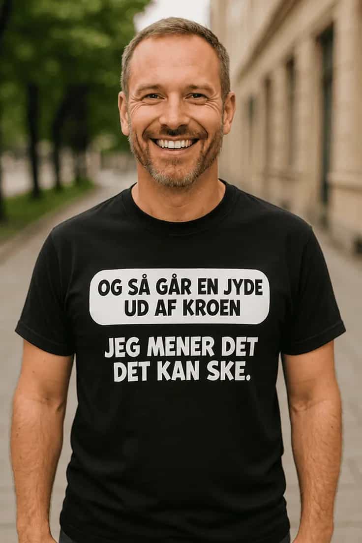 Sjov t-shirt Jyde forlader kroen – OG SÅ GÅR EN JYDE