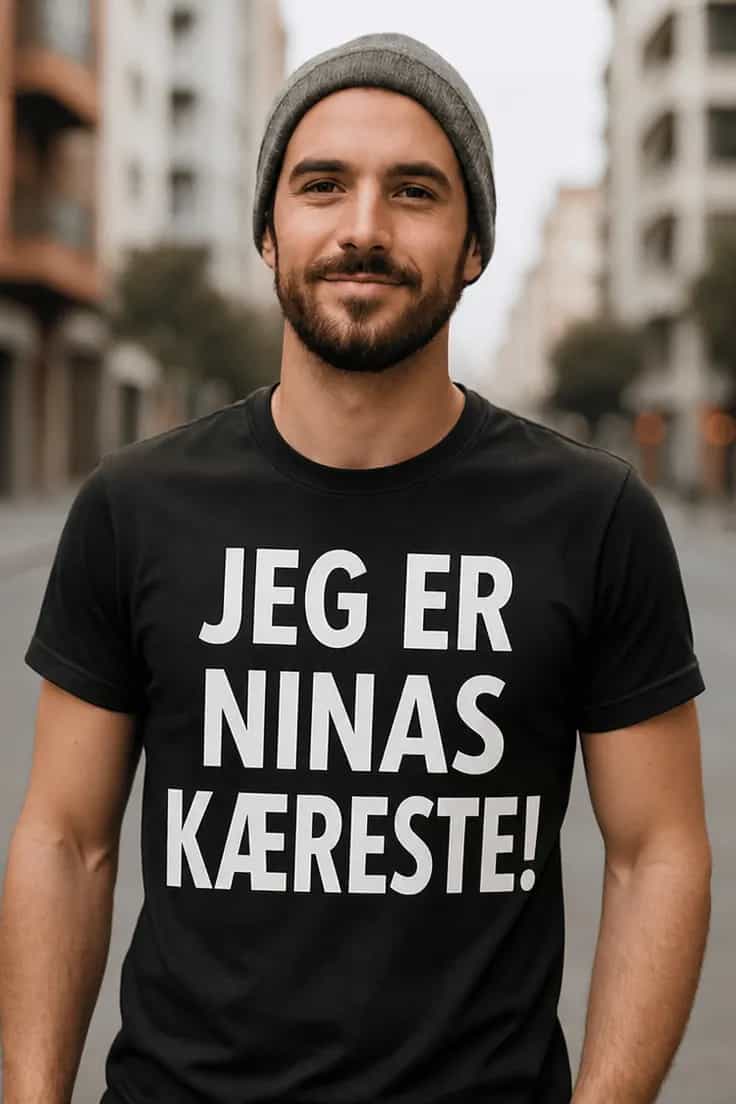 Sjov t-shirt Kæreste med navn - JEG ER NINAS KÆRESTE!