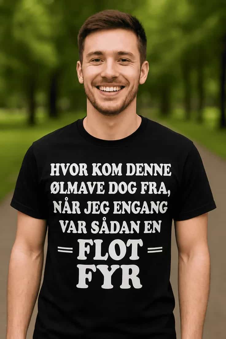 Sjov t-shirt Ølmave flot fyr – HVOR KOM DENNE