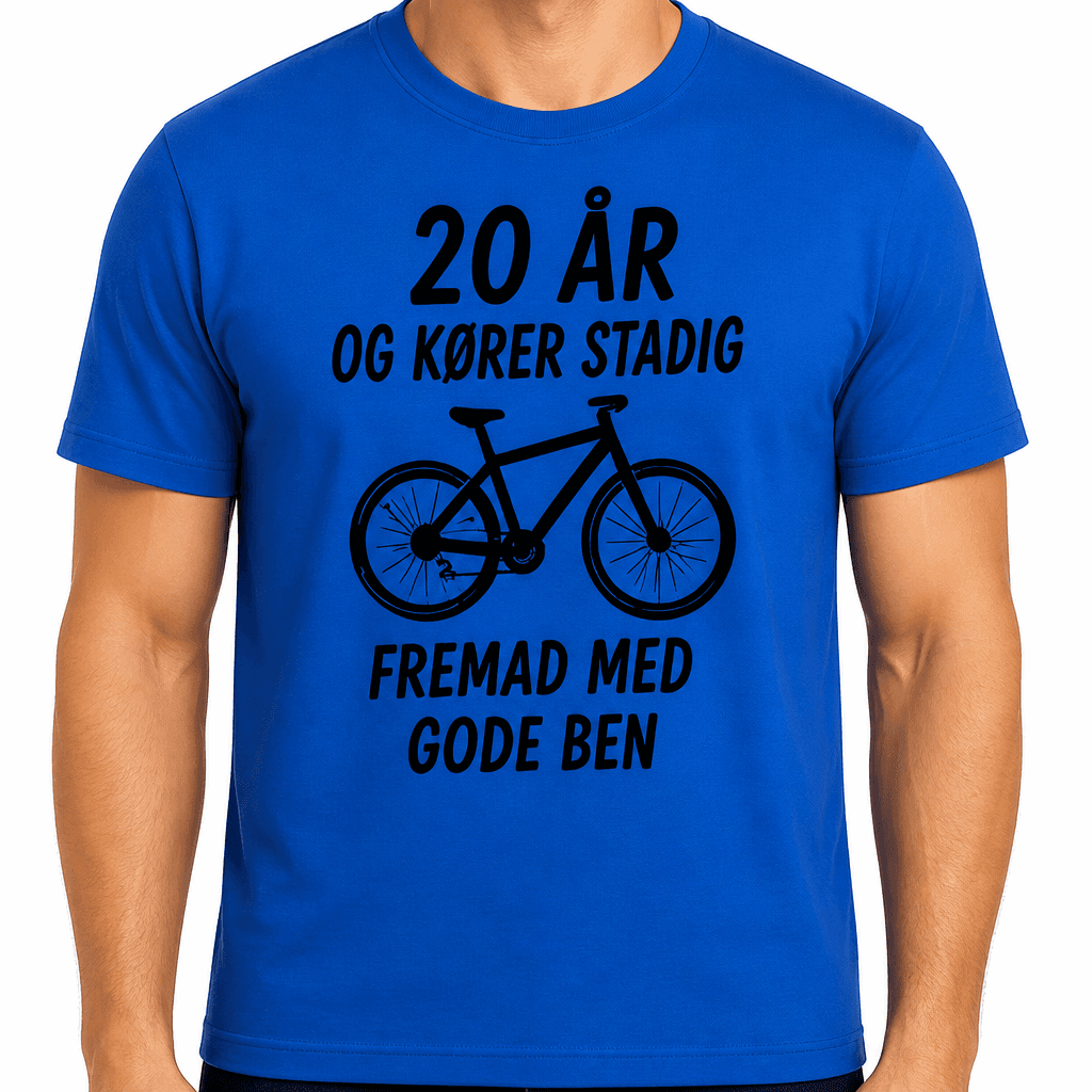T-shirt til 20 års fødselsdag – 20 år og kører stadig fremad med gode ben