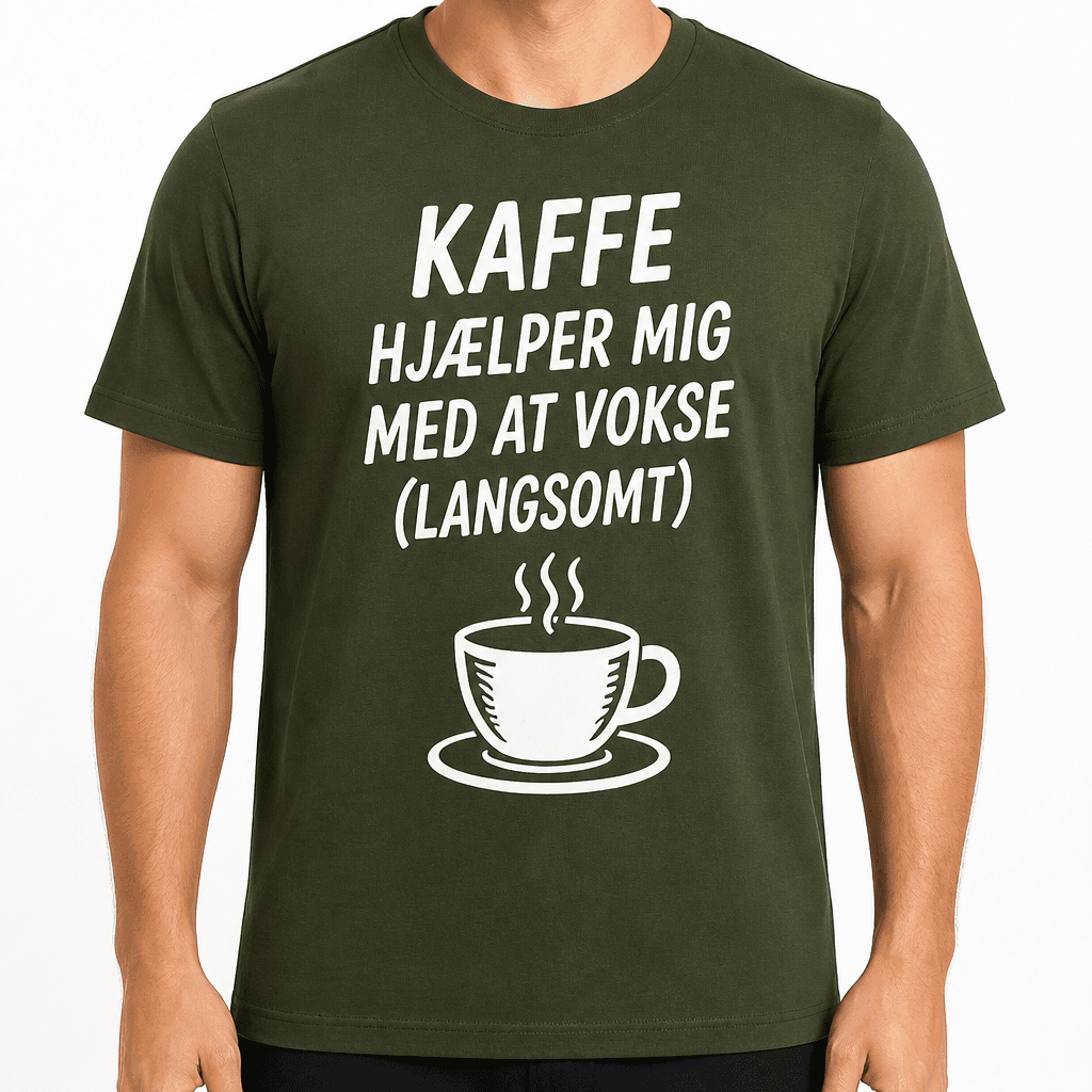 T-shirt til 18 års fødselsdag – Kaffe hjælper mig med at vokse (langsomt)