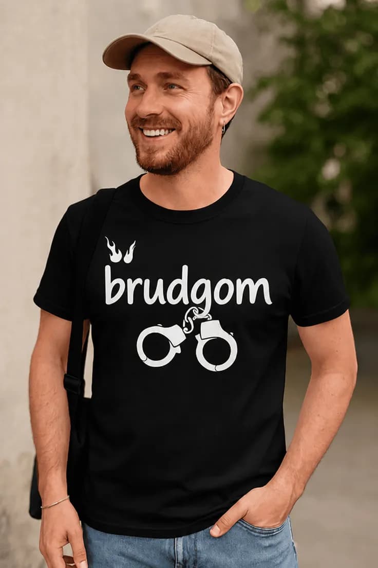 Sjov t-shirt brudgom med håndjern – brudgom