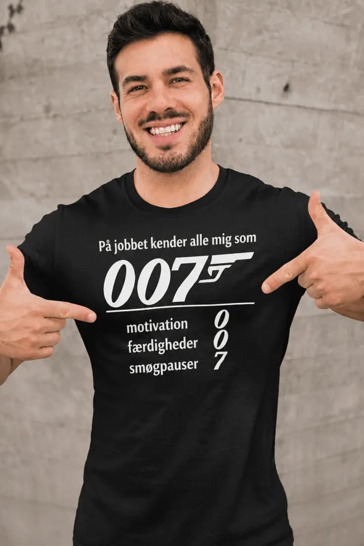 Sjov t-shirt Kendt som 007 - På jobbet kender
