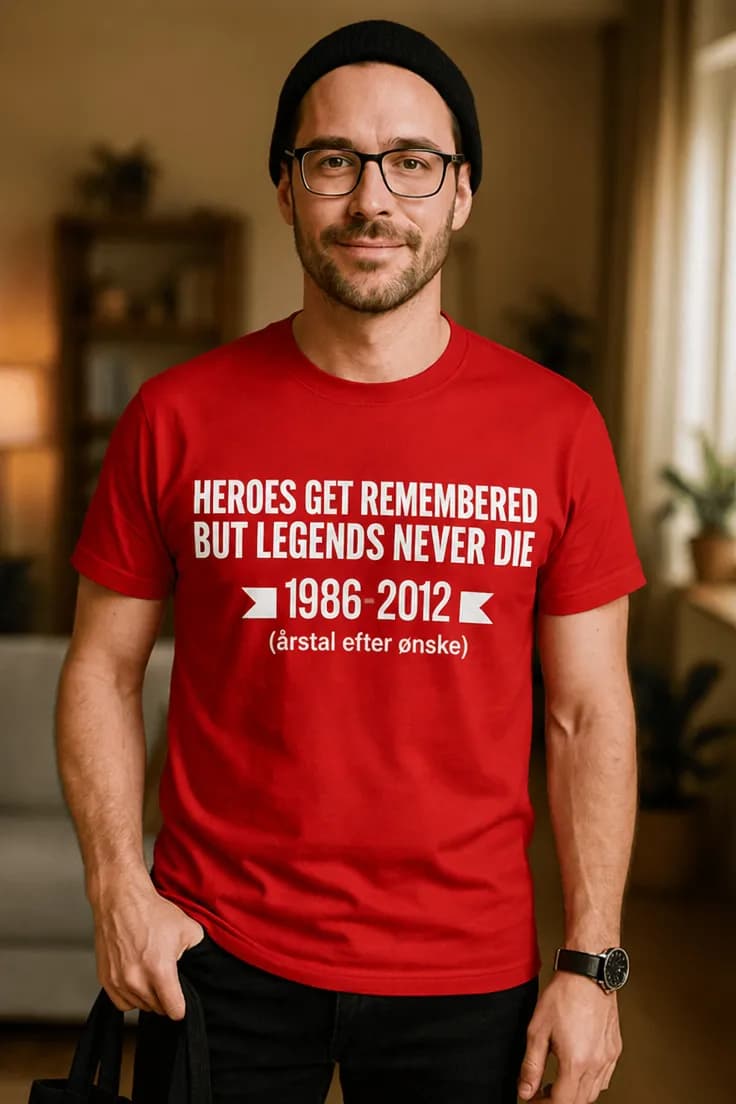 T-shirt Legender dør aldrig med ønsket årstal