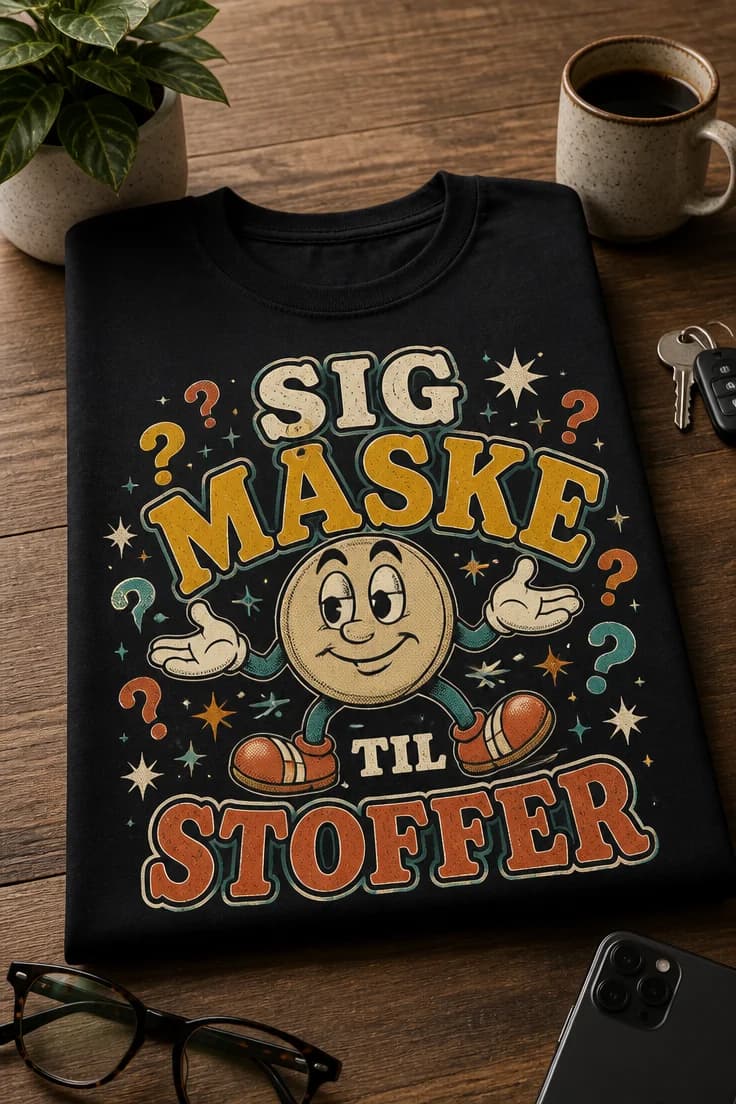 Sjov T-shirt med SIG MÅSKE TIL STOFFER