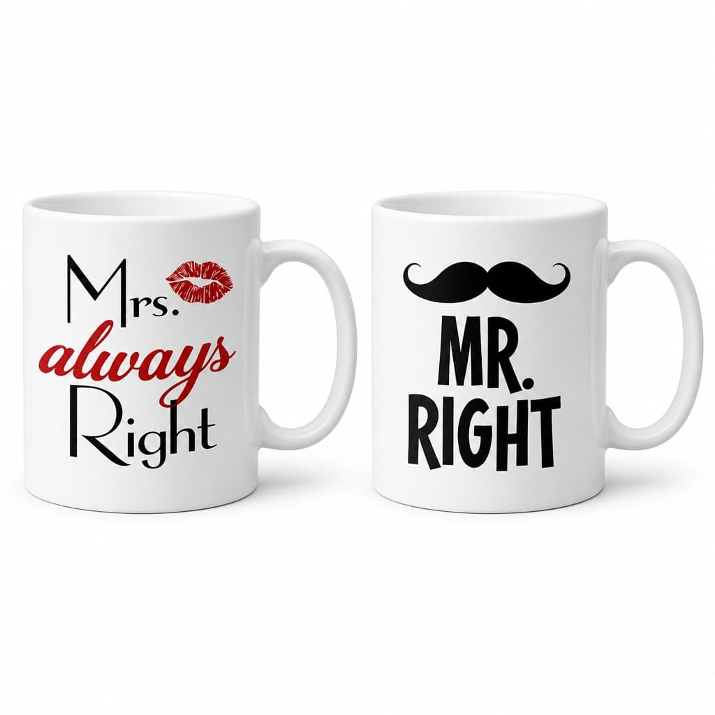 Sjovt krus Mr og Mrs Right - MR. Mrs. always Right RIGHT.