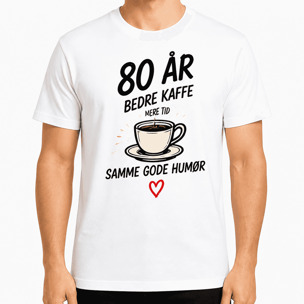 T-shirt til 80 års fødselsdag – 80 år bedre kaffe mere tid samme gode humør