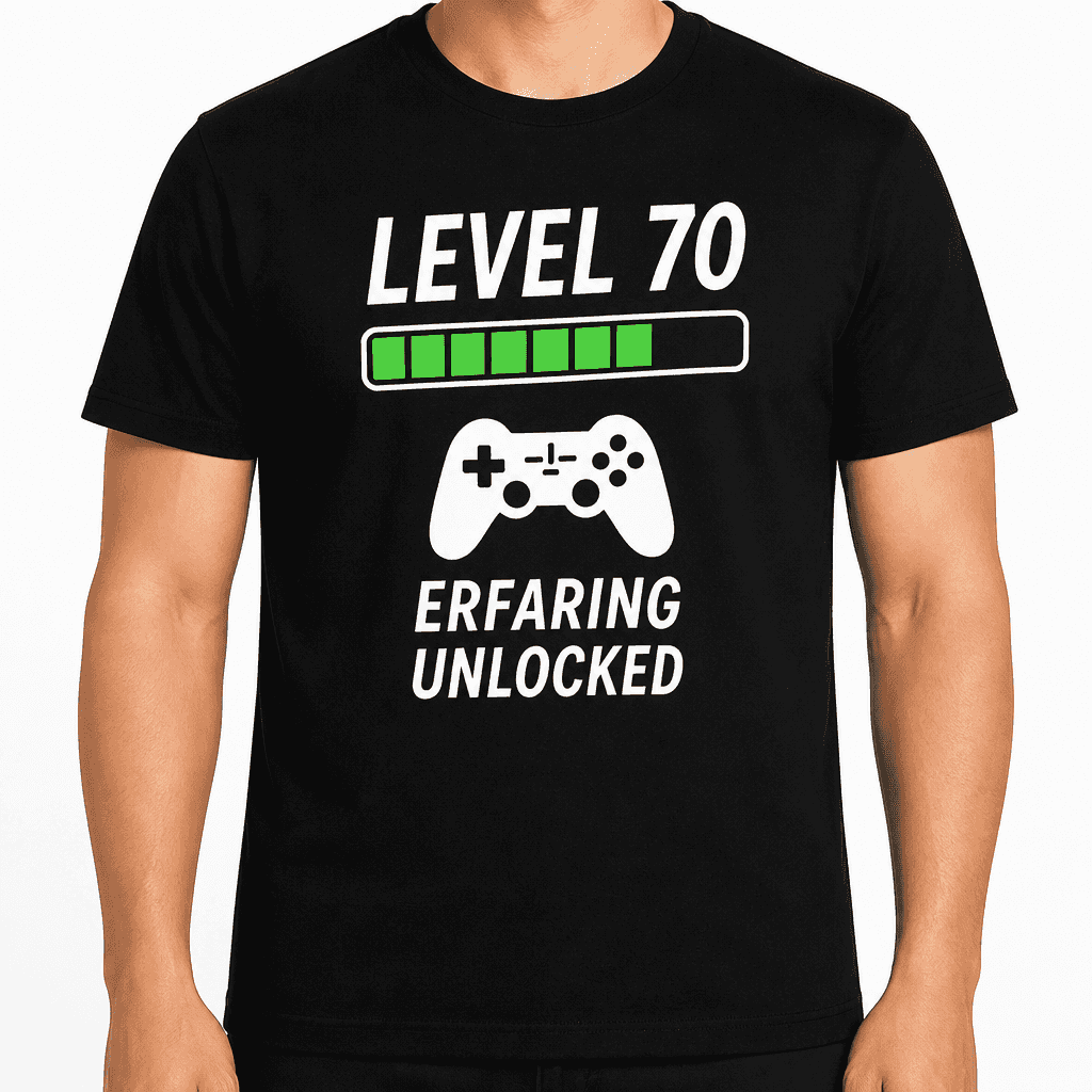 T-shirt til 70 års fødselsdag – Level 70 erfaring unlocked