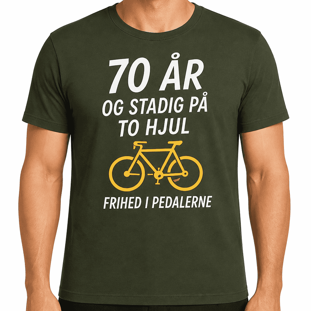 T-shirt til 70 års fødselsdag – 70 år og stadig på to hjul frihed i pedalerne