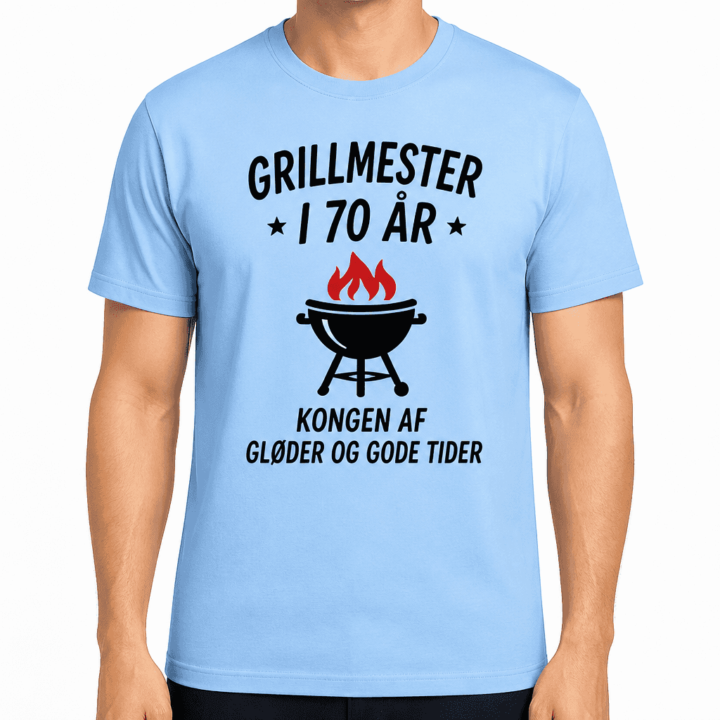 T-shirt til 70 års fødselsdag – Grillmester i 70 år kongen af gløder og gode tider