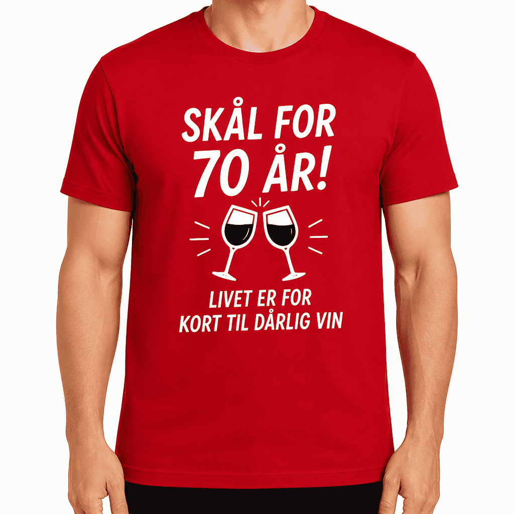 T-shirt til 70 års fødselsdag – Skål for 70 år! Livet er for kort til dårlig vin