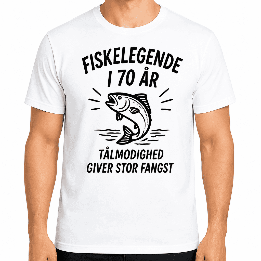 T-shirt til 70 års fødselsdag – Fiskelegende i 70 år tålmodighed giver stor fangst