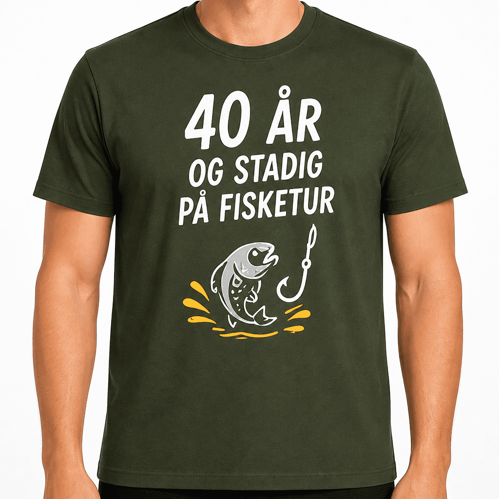 T-shirt til 40 års fødselsdag – 40 år og stadig på fisketur