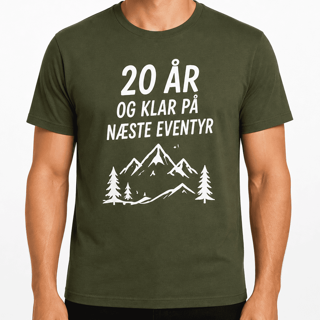 T-shirt til 20 års fødselsdag – 20 år og klar på næste eventyr