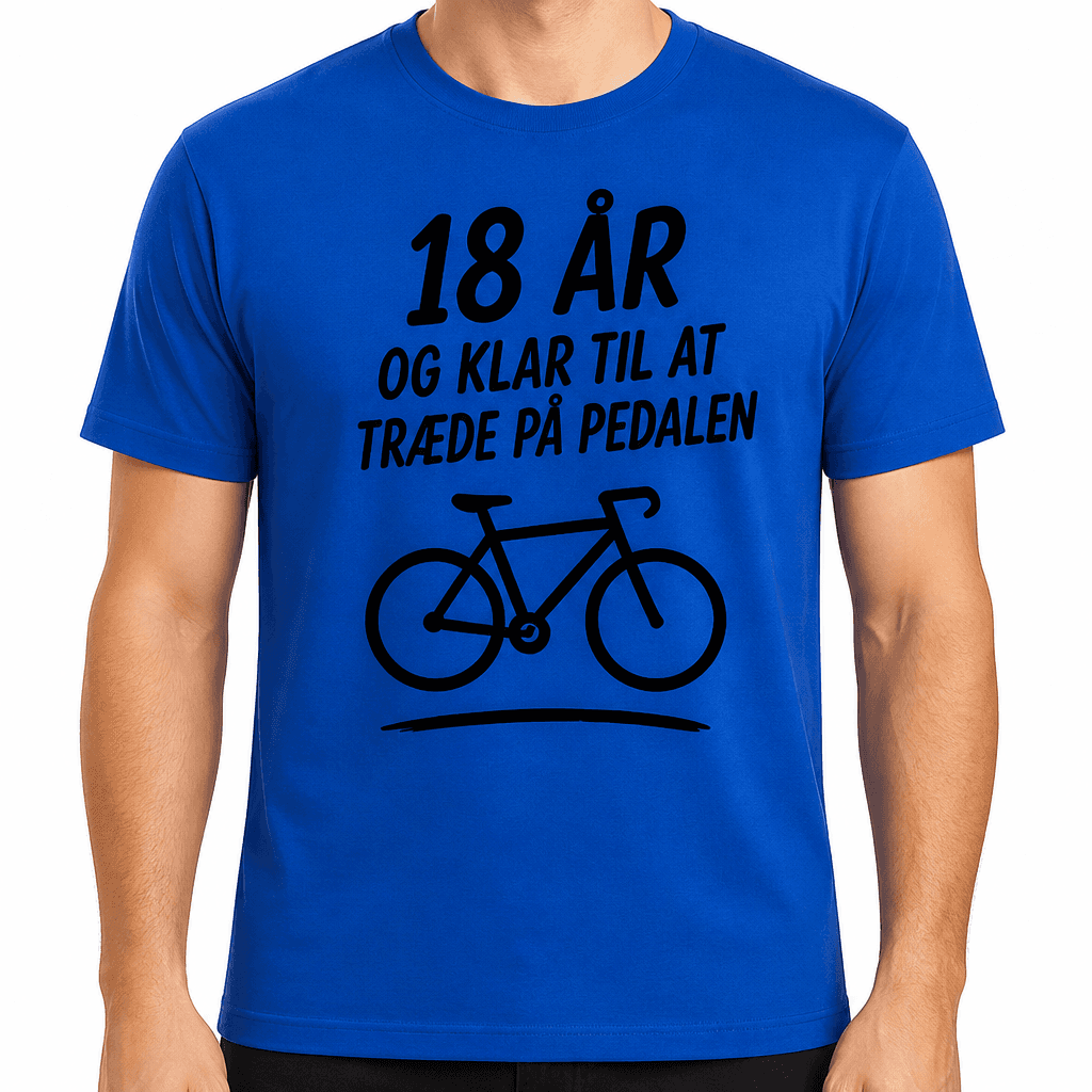 T-shirt til 18 års fødselsdag – 18 år og klar til at træde på pedalen