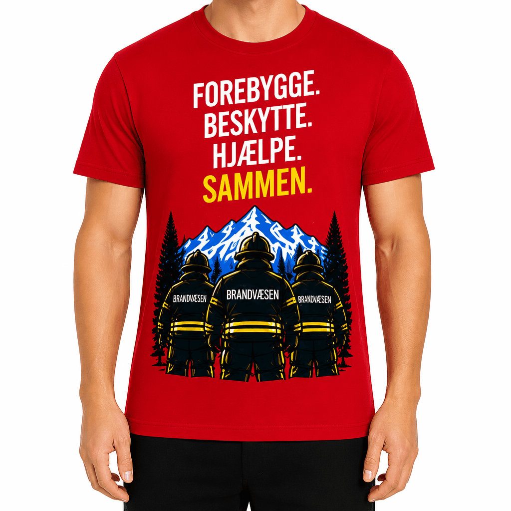Brandmand T-shirt – Forebygge. Beskytte. Hjælpe. Sammen.