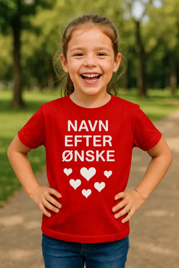 Børne t-shirt hjerter med navn | NAVN EFTER ØNSKE