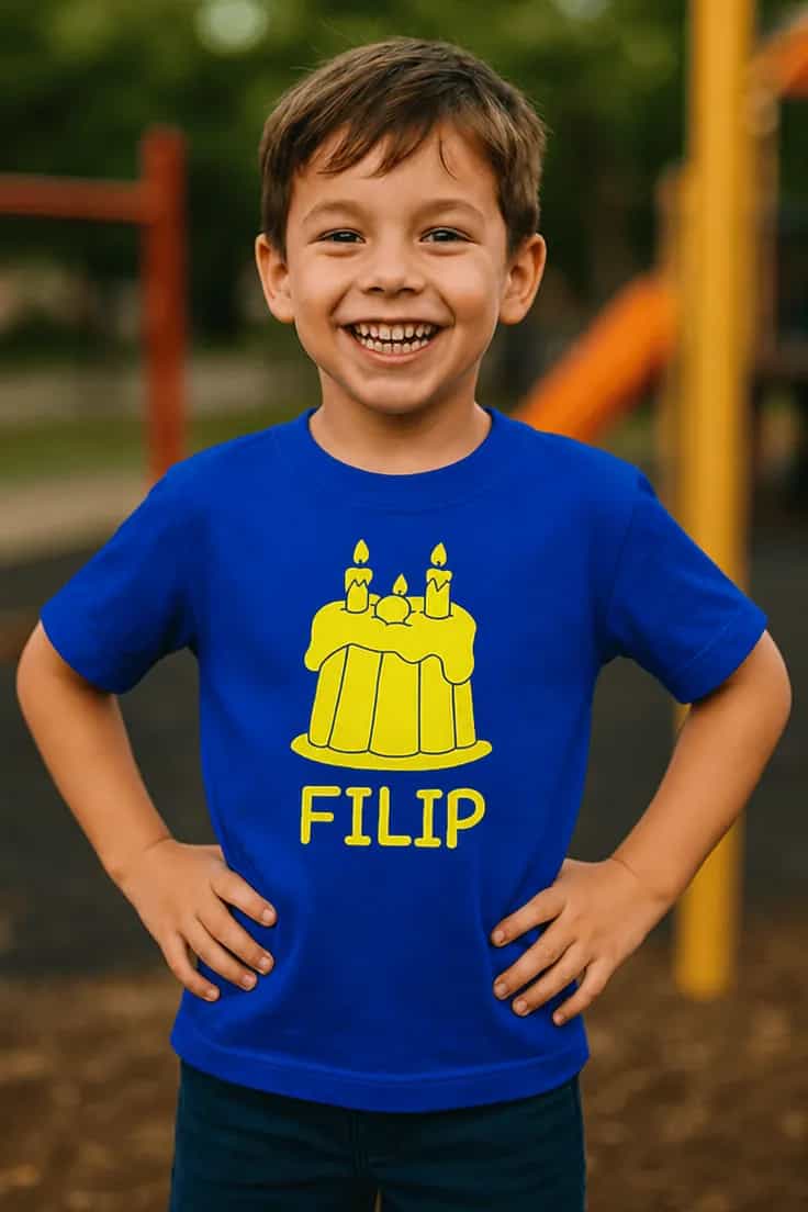 Børne t-shirt kage med navn FILIP
