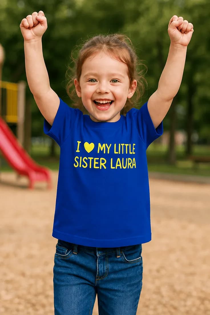 Børne t-shirt lille søster med navn | I ♥MY LITTLE