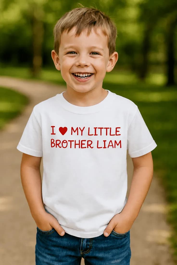 Børne t-shirt Lillebror med navn – I ♥MY LITTLE BROTH