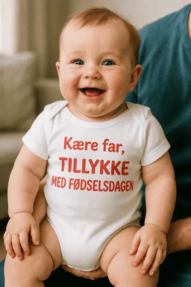 Baby-body fødselsdagshilsen med navn – Kære far,