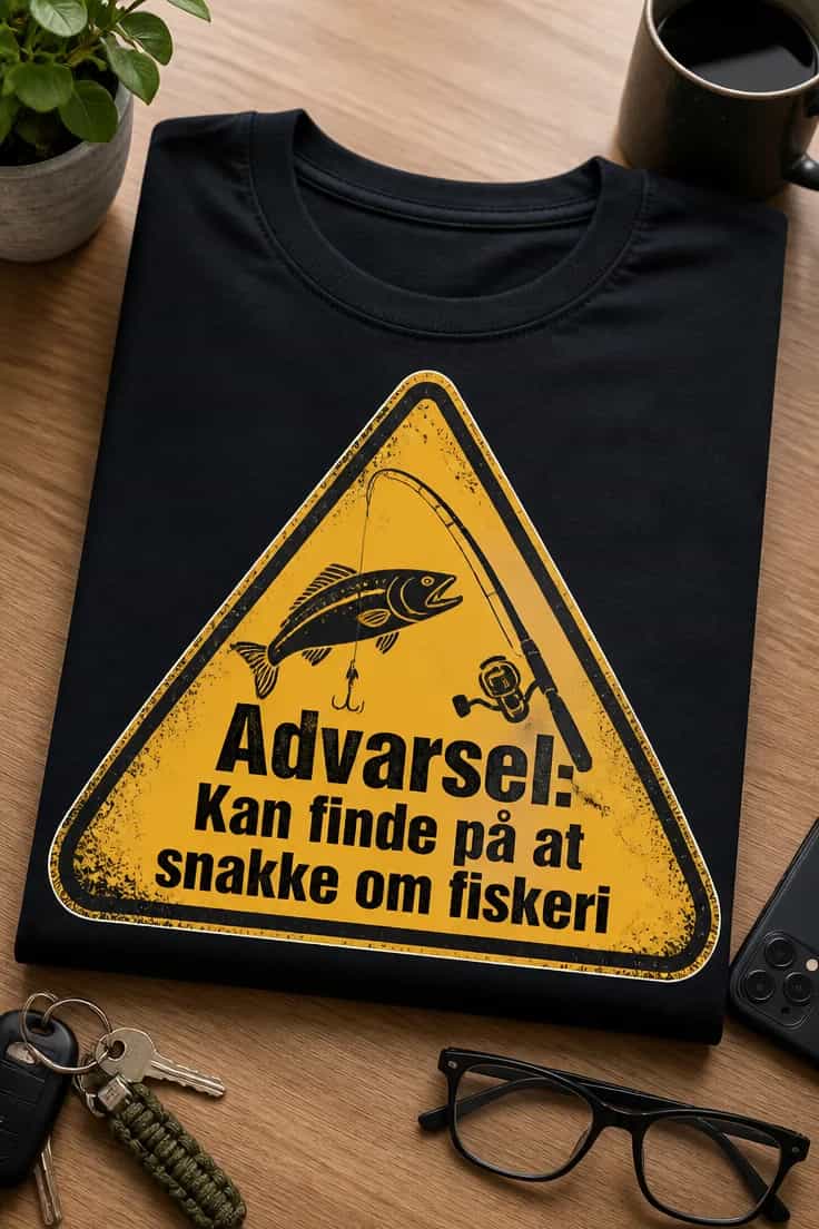 T-shirt – Advarsel: Kan finde på at snakke om fiskeri