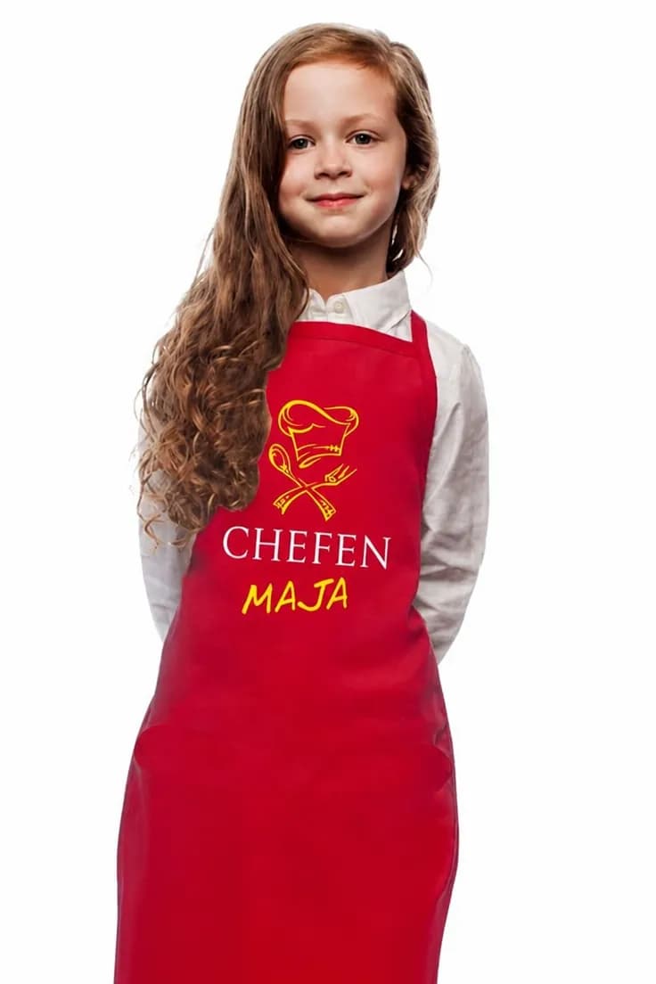 Forklæde lille chef med navn – CHEFEN MAJA