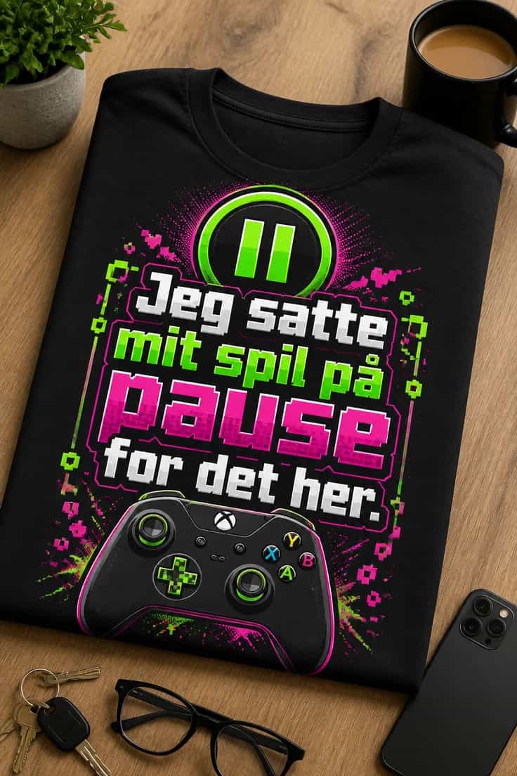 Gaming-t-shirt med Jeg satte mit spil på pause for det her.