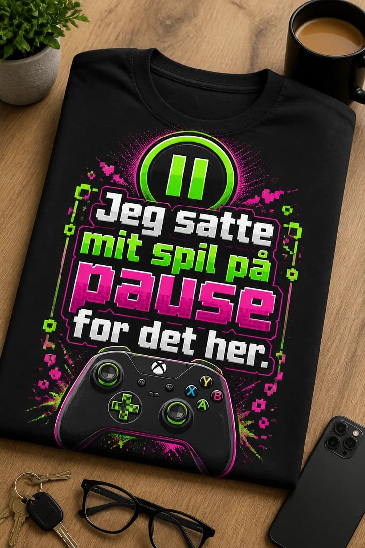 Gaming-t-shirt med Jeg satte mit spil på pause for det her.