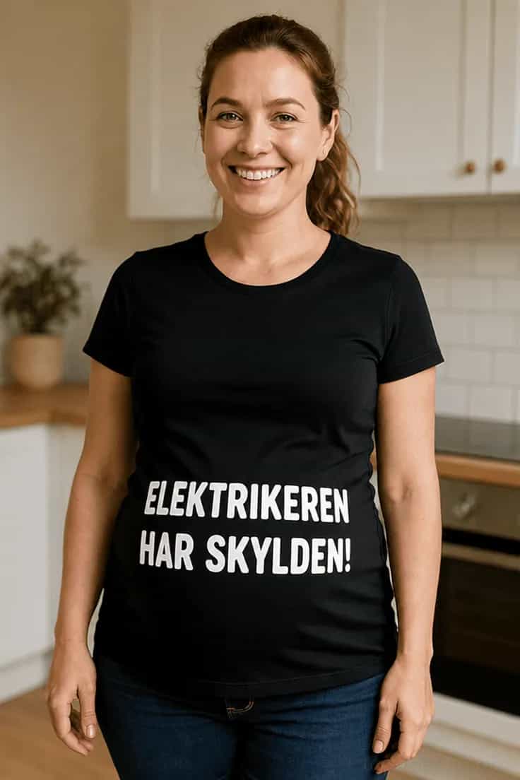 Gravid t-shirt Elektrikeren har skylden med ønsket erhverv