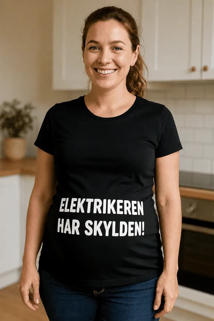 Gravid t-shirt Elektrikeren har skylden med ønsket erhverv