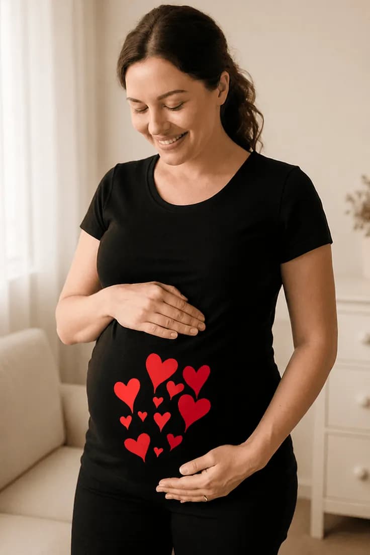 Gravid t-shirt hjerter til sød graviditetsgave
