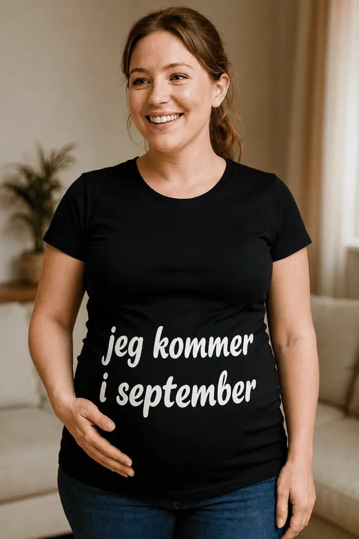 Gravid t-shirt Kommer i september | jeg kommer i september