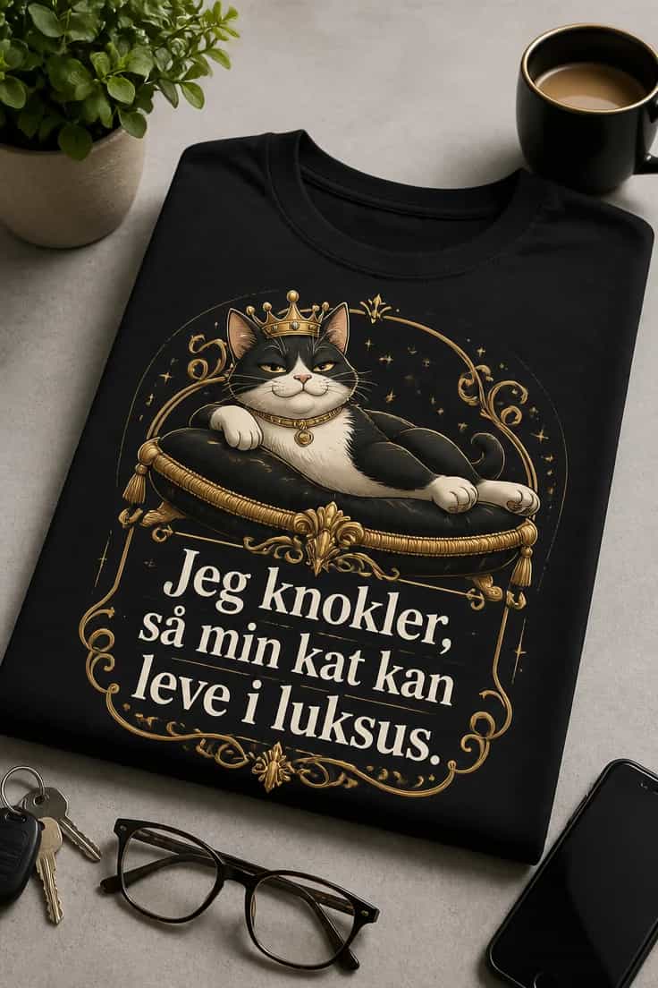 Katte-T-shirt: Jeg knokler, så min kat kan leve i luksus.