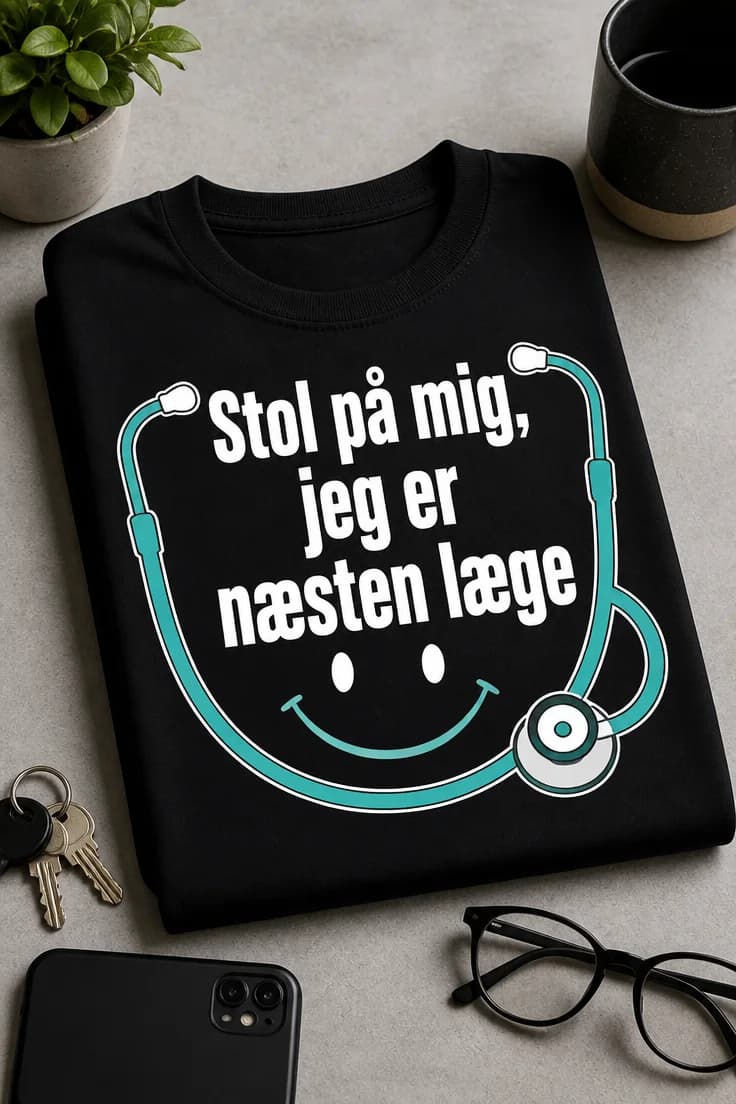 Læge-T-shirt – Stol på mig, jeg er næsten læge