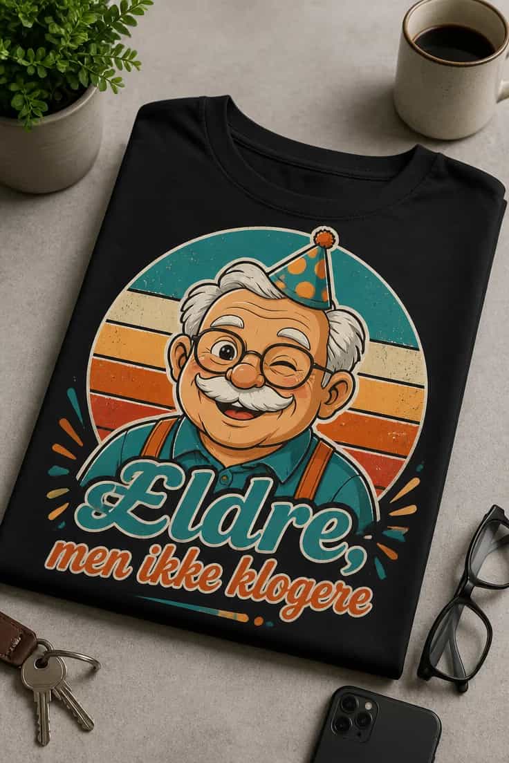 Sjov fødselsdags-t-shirt – Ældre, men ikke klogere